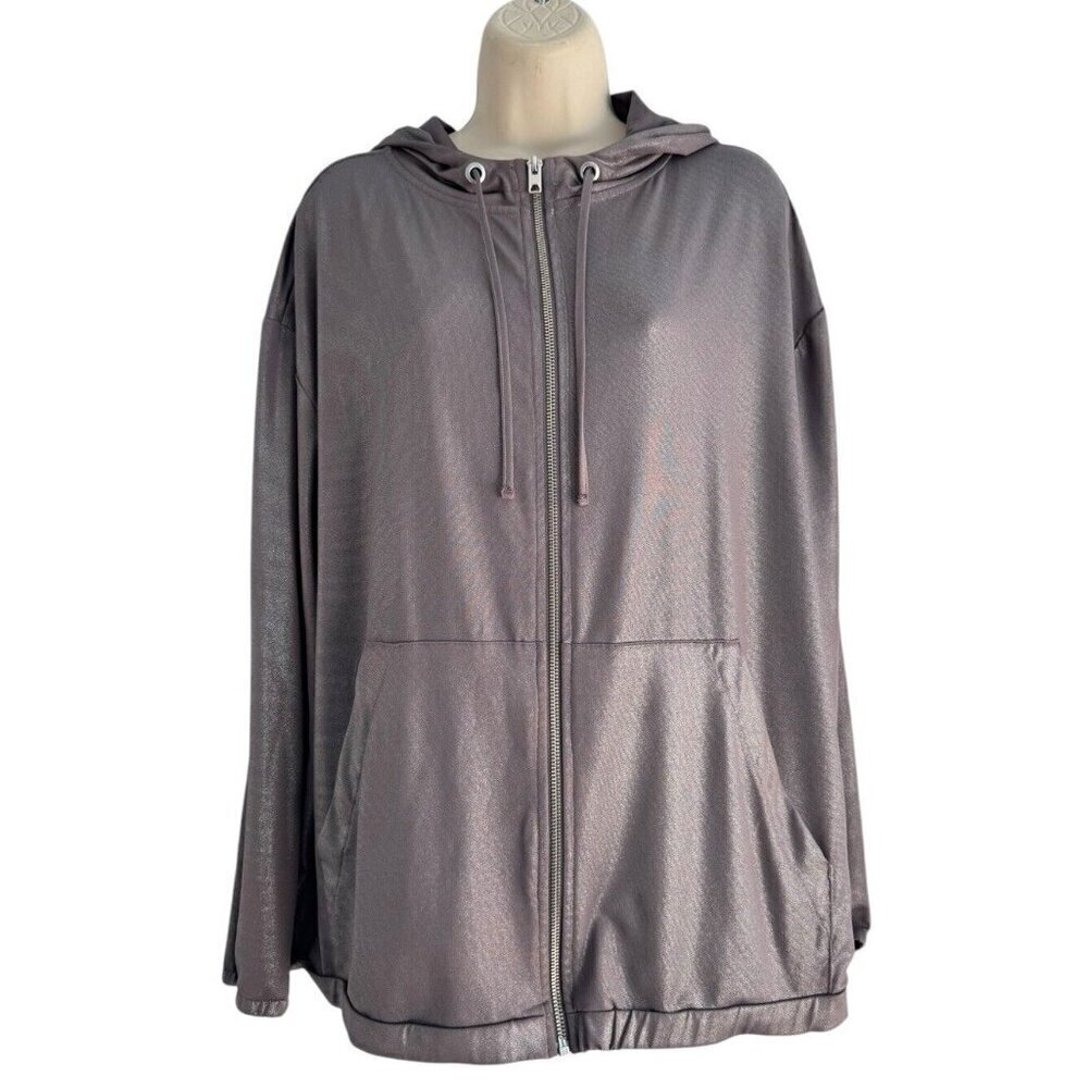 H&M x Coachella Women's Sz L Metallic Silver Hooded Zip Up Jacket Festival